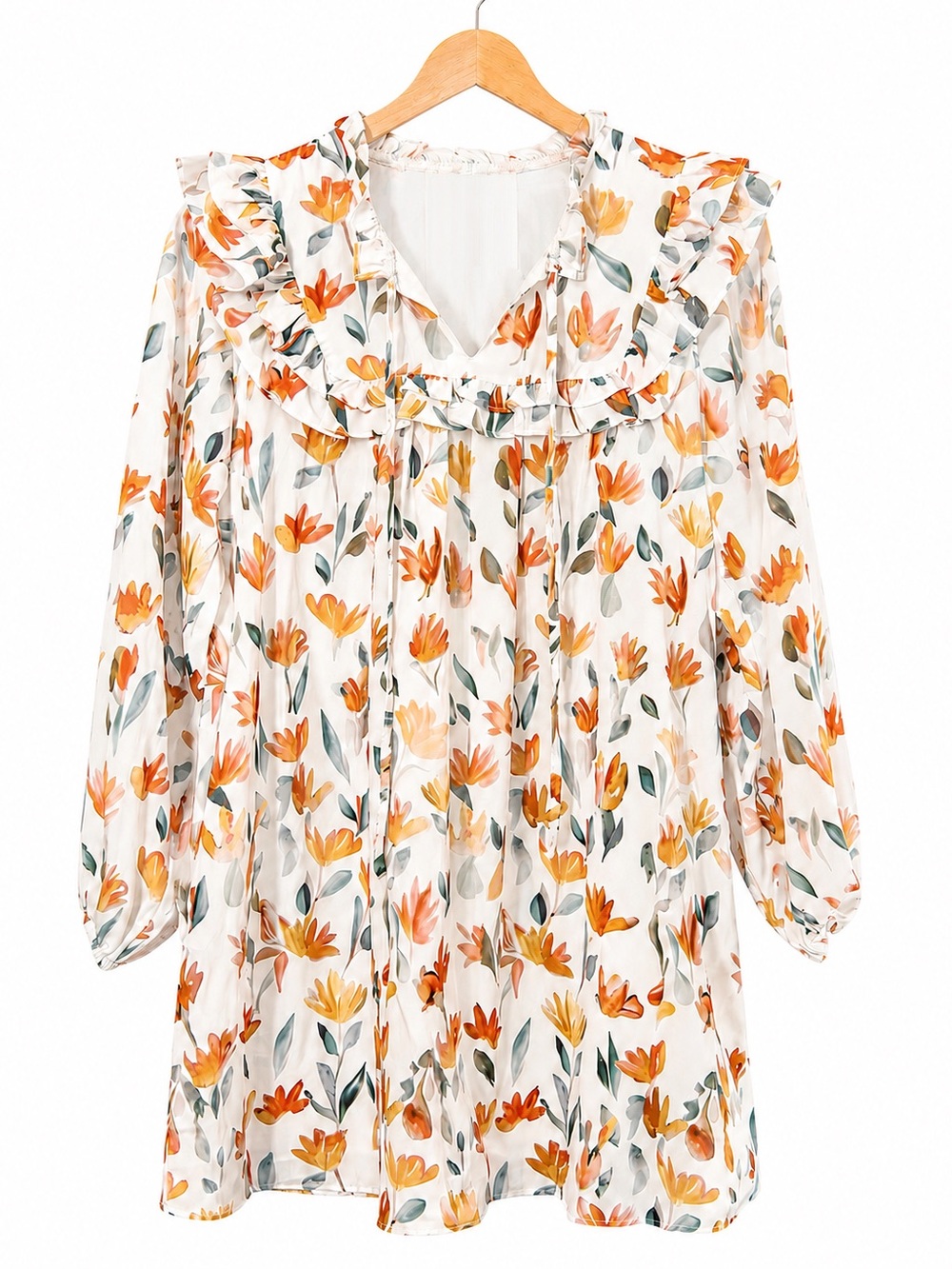 Floral Long Sleeve Babydoll Dress Size Small Fall Cottagecore Dress